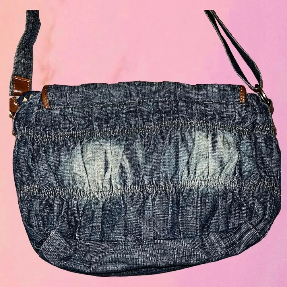 Rare miss sixty ruched denim cross body bag